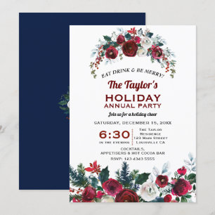 Burgundy Floral Pine Holiday Annual Party Invitation