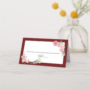 Burgundy Floral Place Card