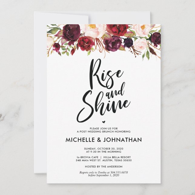 Burgundy Floral Post Wedding Brunch Invitation (Front)