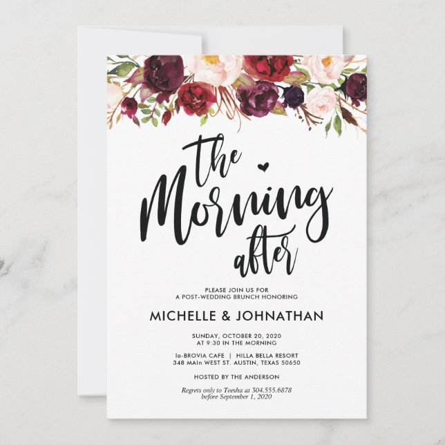 Burgundy Floral Post Wedding Brunch Invitation (Front)