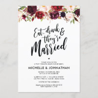 Burgundy Floral Post Wedding Brunch Invitation