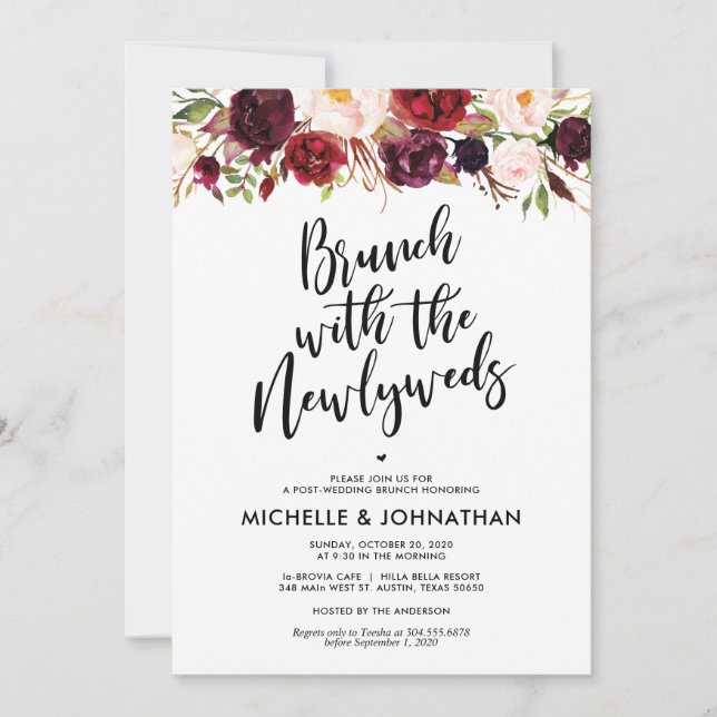 Burgundy Floral Post Wedding Brunch Invitation (Front)