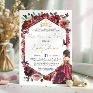 Burgundy Floral Presentación de 3 años Invitation