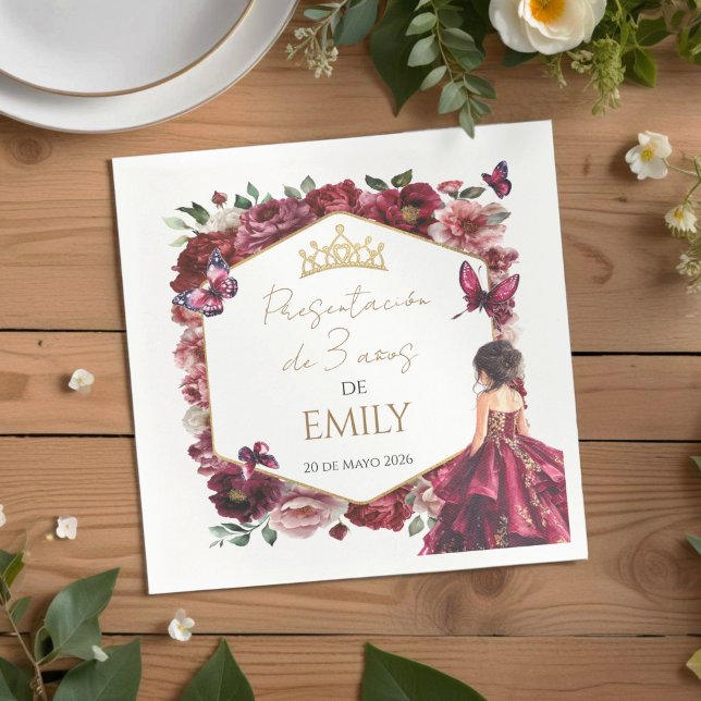 Burgundy Floral Presentación de 3 años Napkin (Creator Uploaded)