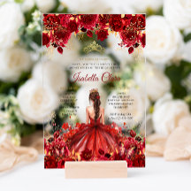 Burgundy Floral Princess Gold Quinceanera