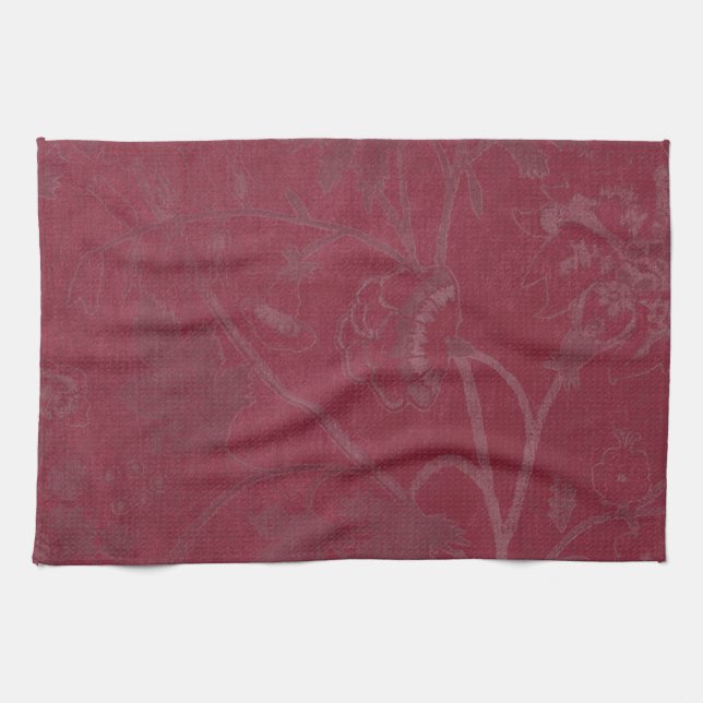 Burgundy Floral Print Background Tea Towel (Horizontal)