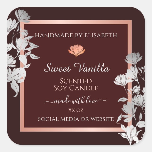 Burgundy Floral Product Packaging Labels Flowers (Front)