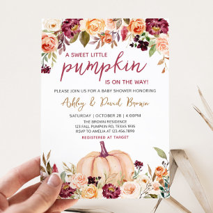Burgundy Floral Pumpkin Baby Shower  Invitation