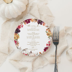 Burgundy Floral Pumpkin Circle Wedding Menu Card