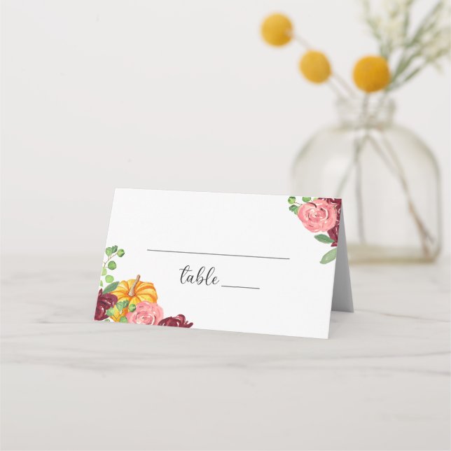 Burgundy floral pumpkin  place card (Front)
