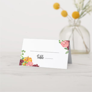 Burgundy floral pumpkin place card