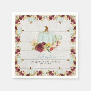 Burgundy Floral  Pumpkin Rustic Wood Fall in Love Napkin