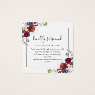 Burgundy Floral QR Code Wedding Website RSVP
