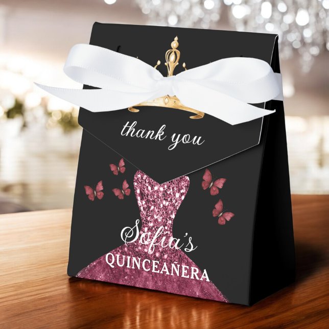Burgundy Floral Quinceañera Butterflies Favour Box (Creator Uploaded)
