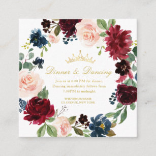 Burgundy floral Quinceañera Dinner & Dancing card