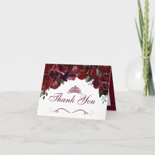 Burgundy Floral Quinceanera Thank You Invitation