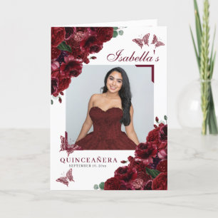 Burgundy Floral Quinceanera Tiara Butterflies Programme