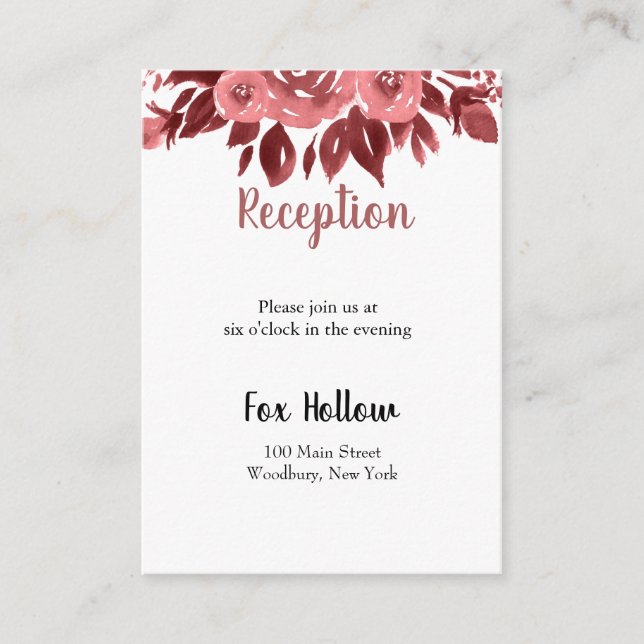 Burgundy Floral Reception Card (Front)