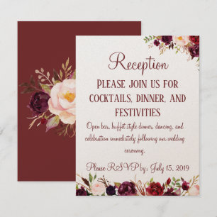 Burgundy Floral Reception Wedding Enclosure Card