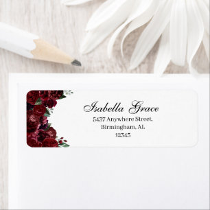 Burgundy Floral Return Address Label