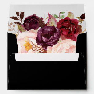 Burgundy Floral Romantic Calligraphy Wedding Envelope