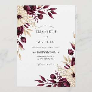 Burgundy Floral Romantic Wedding Invitation