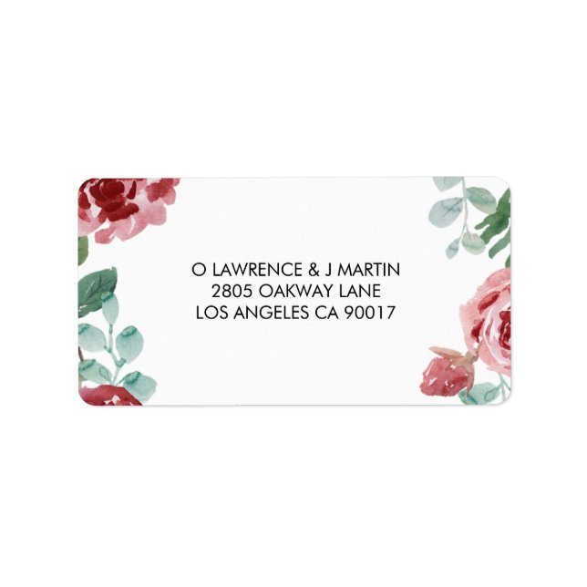 Burgundy Floral Rose Foliage Wedding Label (Front)