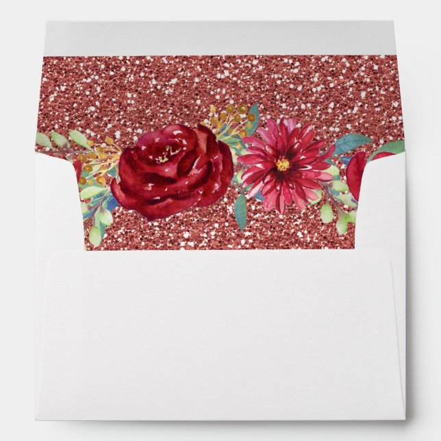Burgundy Floral Rose Gold Glitter Bridal Shower Envelope (Back (Bottom))