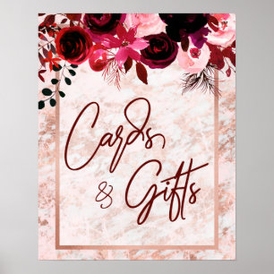 Burgundy Floral & Rose Gold Wedding Cards & Gifts Poster