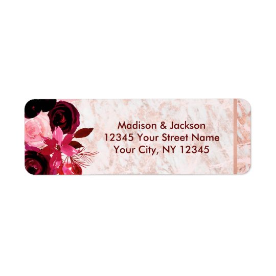 Burgundy Floral & Rose Gold Wedding Return Address Return Address Label