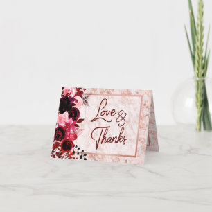 Burgundy Floral & Rose Gold Wedding Thank You Card