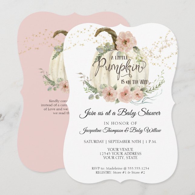 Burgundy Floral Roses Gold Pumpkin Baby Shower Inv Invitation (Front/Back)