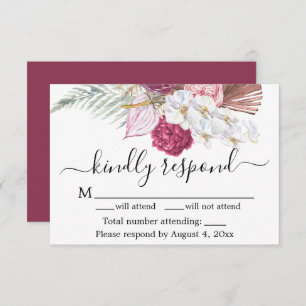 Burgundy Floral RSVP Card