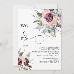 *~* Burgundy Floral RSVP - QR  AR15 Rose WEDDING Invitation