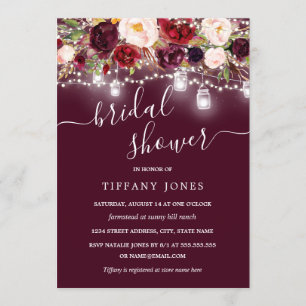 Burgundy Floral Rustic Bridal Shower Invite
