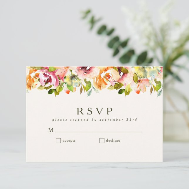 Burgundy Floral Rustic Country Wedding Simple  RSVP Card (Standing Front)