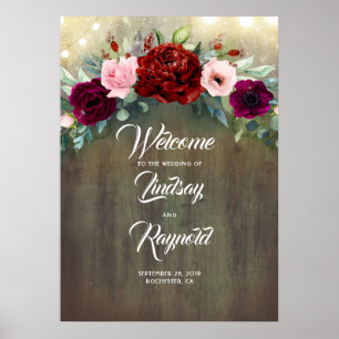 Burgundy Floral Rustic Country Wedding Welcome Poster