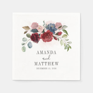Burgundy Floral Rustic Custom Wedding Cocktail Napkin