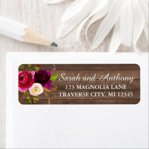 Burgundy Floral Rustic Gold Blush Rose Address