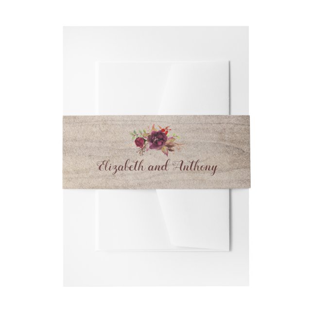 Burgundy Floral Rustic Invitation Belly Band (Front Example)