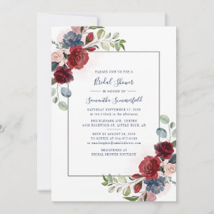 Burgundy Floral Rustic Script Bridal Shower Invitation