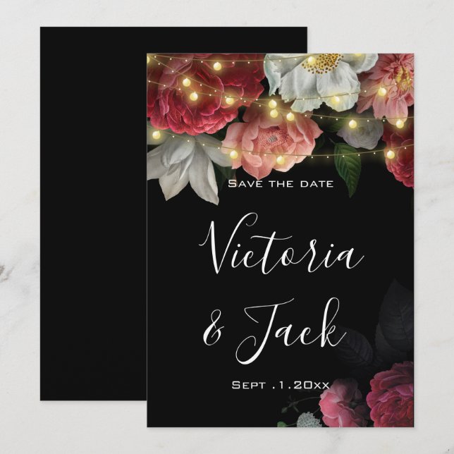 Burgundy  Floral Rustic string lig save the dates  Invitation (Front/Back)