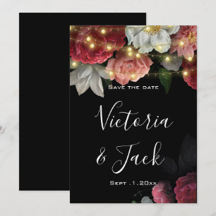 Burgundy  Floral Rustic string lig save the dates  Invitation