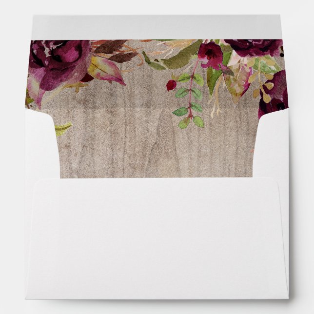 Burgundy Floral Rustic Wedding Envelopes (Back (Bottom))