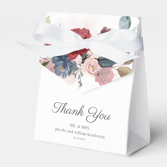 Burgundy Floral Rustic Wedding Favour Box (Front Side)