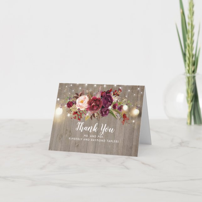 Burgundy Floral Rustic Wedding Thank You (Front)