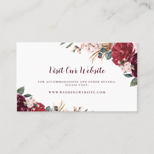 Burgundy floral rustic wedding website Insert card (Front)