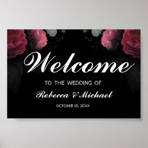 Burgundy Floral Rustic Wedding Welcome Poster