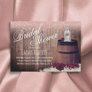 Burgundy Floral Rustic Wine Barrel Bridal Shower Invitation