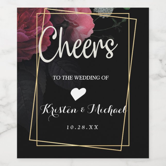 Burgundy  Floral Rustic Wine Label (Single Label)